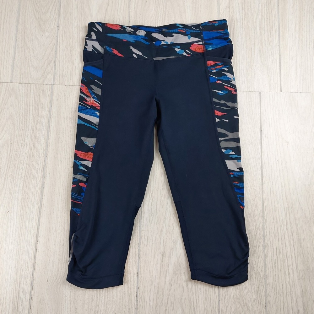 Athleta Be Free Knicker Women S Navy Blue Camo Pockets Mesh Crop Leggings